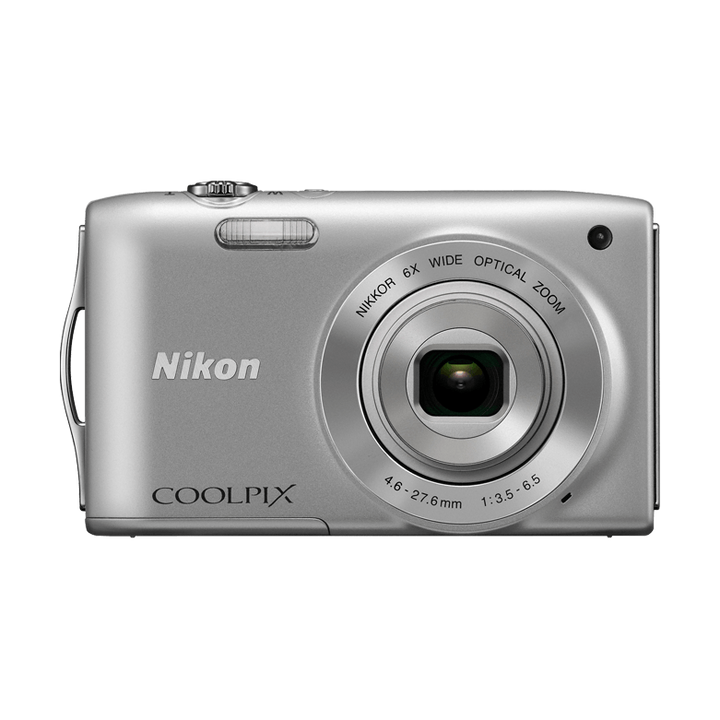 ClubCamera.com silver Nikon Coolpix S3200 point and shoot camera with NIKKOR 6x optical zoom lens