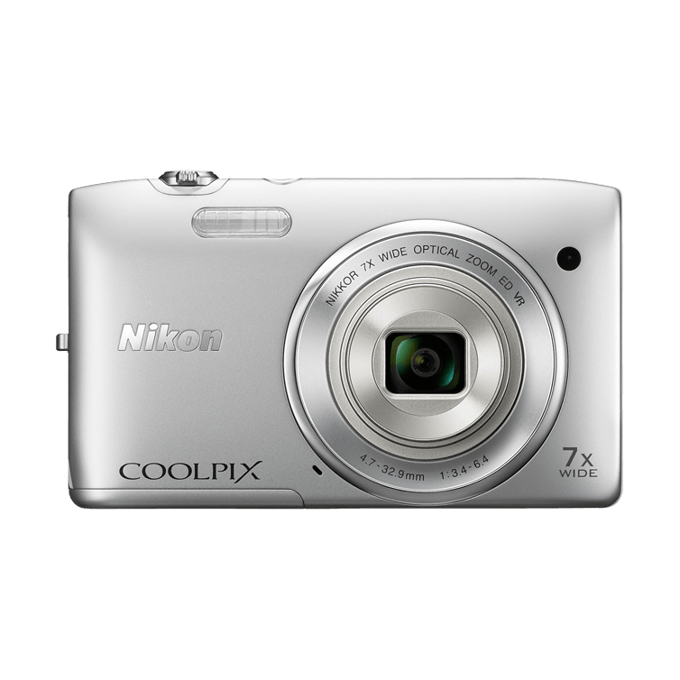 Nikon Coolpix S3500 silver point-and-shoot camera with NIKKOR 7x optical zoom lens at ClubCamera.com