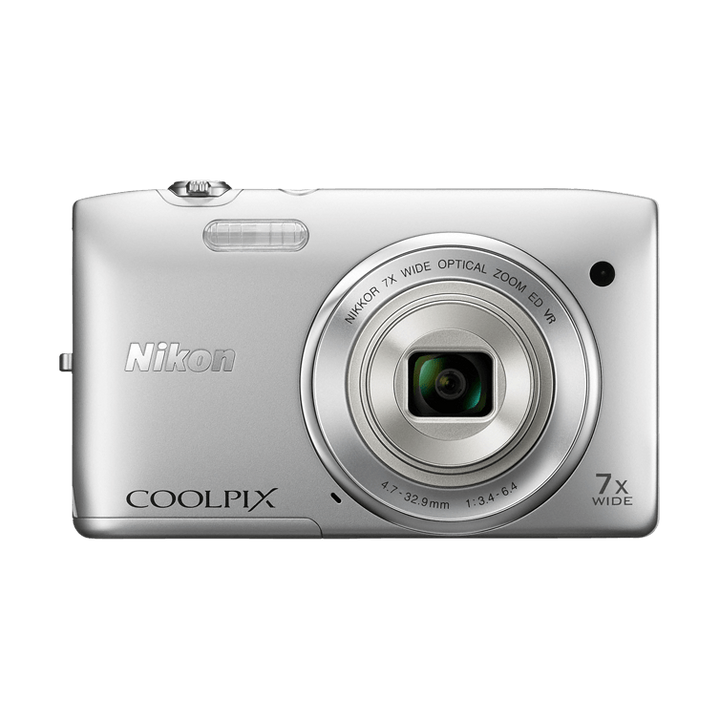 Nikon Coolpix S3500 silver point-and-shoot camera with NIKKOR 7x optical zoom lens at ClubCamera.com