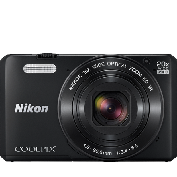 ClubCamera.com black Nikon Coolpix S7000 compact digital camera with NIKKOR 20x zoom lens and Wi-Fi