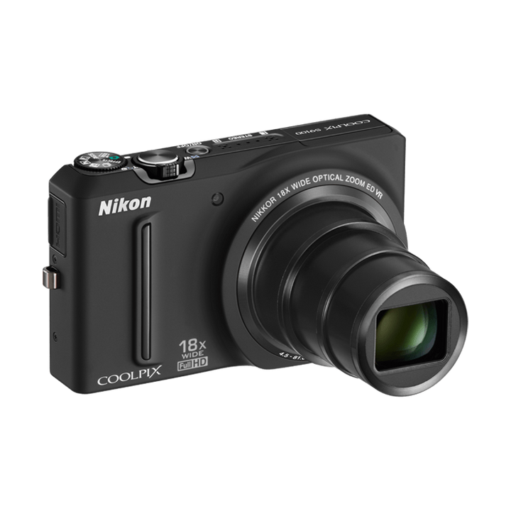 Nikon Coolpix S9100 black compact digital camera with extended zoom lens and NIKKOR 18x wide optical zoom by ClubCamera.com