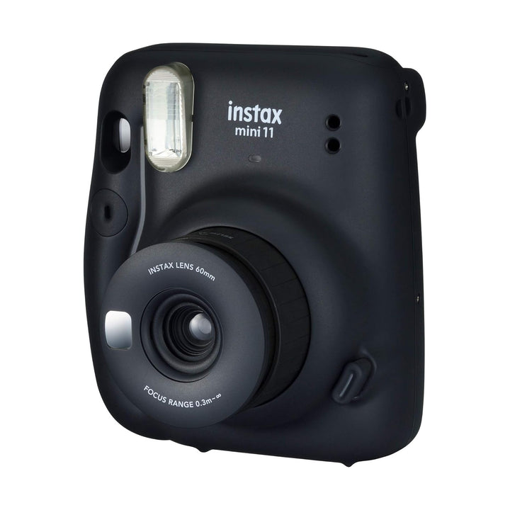 Fujifilm Instax Mini 11 instant camera in charcoal gray with textured grip and flash at ClubCamera.com