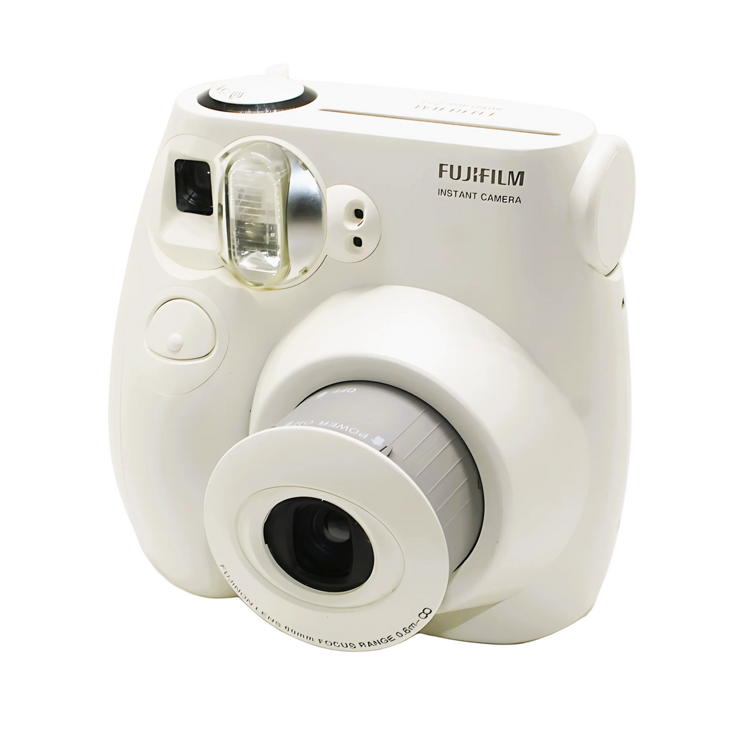 Fujifilm Instax Mini 7S white instant camera with FUJINON lens and glossy finish at ClubCamera.com