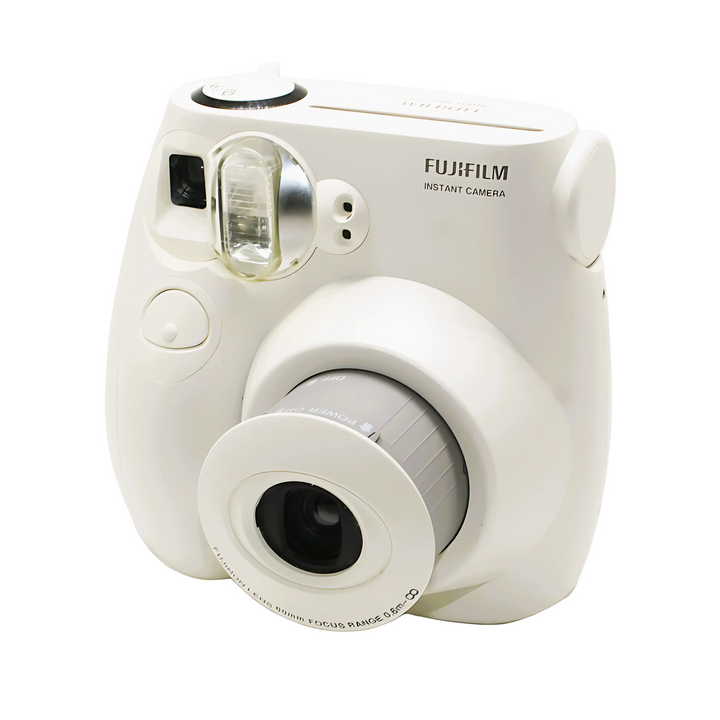Fujifilm Instax Mini 7S white instant camera with FUJINON lens and glossy finish at ClubCamera.com
