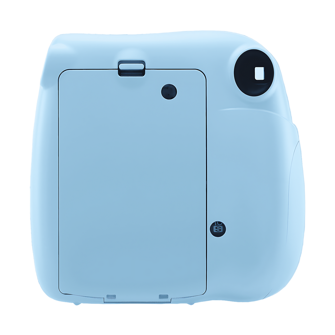 Rear view of light blue Fujifilm Instax Mini 7+ film eject slot at ClubCamera.com
