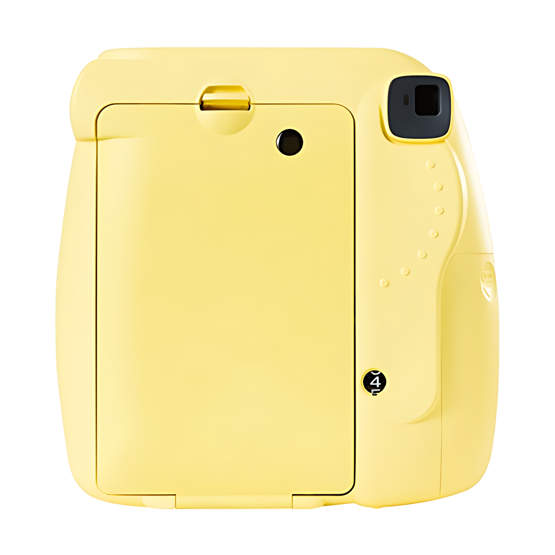 Fujifilm Instax Mini 8 Yellow back view with matte finish, film eject slot and grip at ClubCamera.com