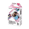 ClubCamera.com Fujifilm Instax Mini Confetti Instant Film box packaging with pink confetti pattern and sample photo