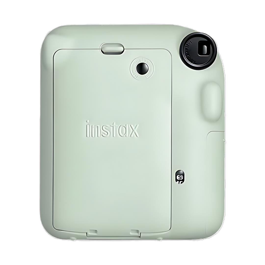 Fujifilm Instax Mini 12 mint green back view with battery compartment and flash at ClubCamera.com