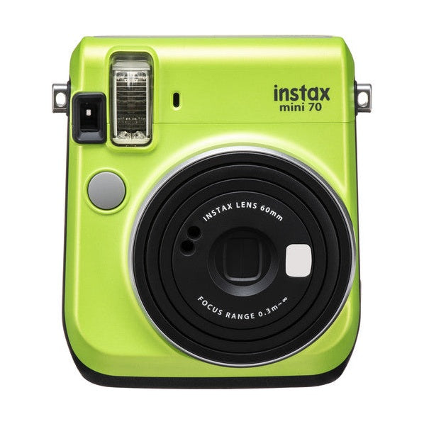 ClubCamera Fujifilm Instax Mini 70 front view vibrant Kiwi Green glossy finish with silver lens bezel