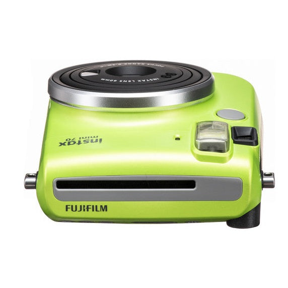 ClubCamera Fujifilm Instax Mini 70 top-down angle showing film eject slot and rounded green body design