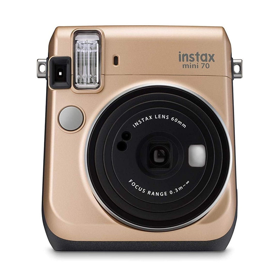 Fujifilm INSTAX Mini 70 instant camera in Stardust Gold with motorized lens at ClubCamera.com