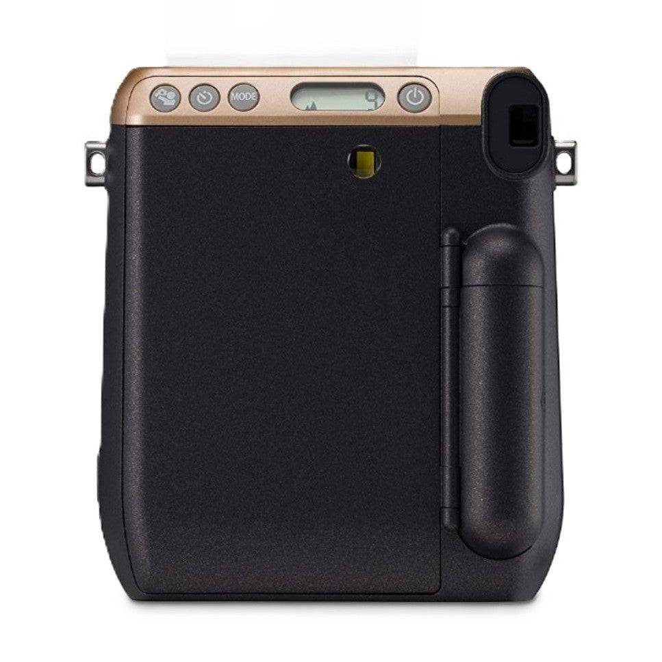 Rear view of Stardust Gold Instax Mini 70 showing ergonomic grip and control buttons from ClubCamera.com