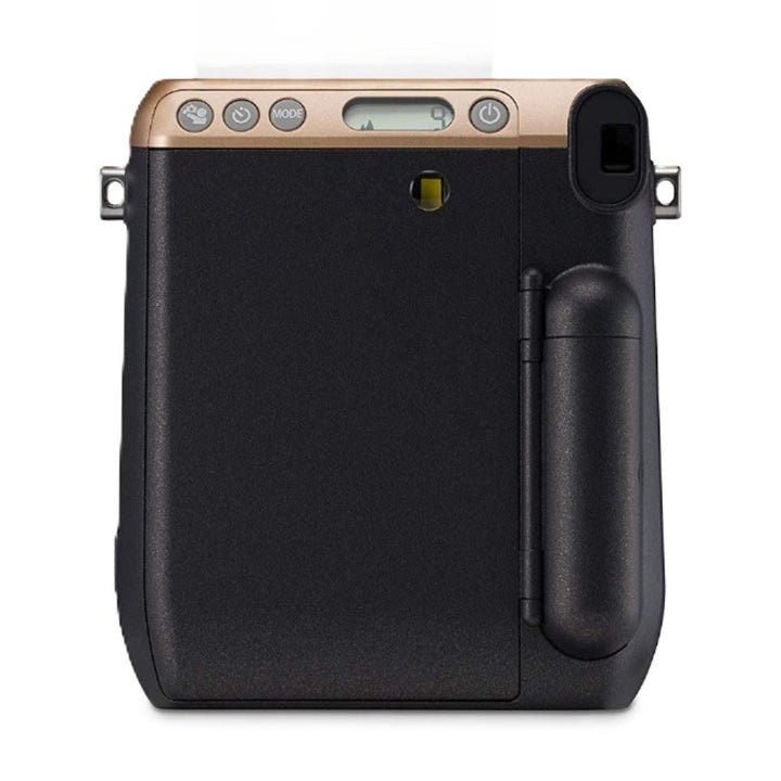 Rear view of Stardust Gold Instax Mini 70 showing ergonomic grip and control buttons from ClubCamera.com