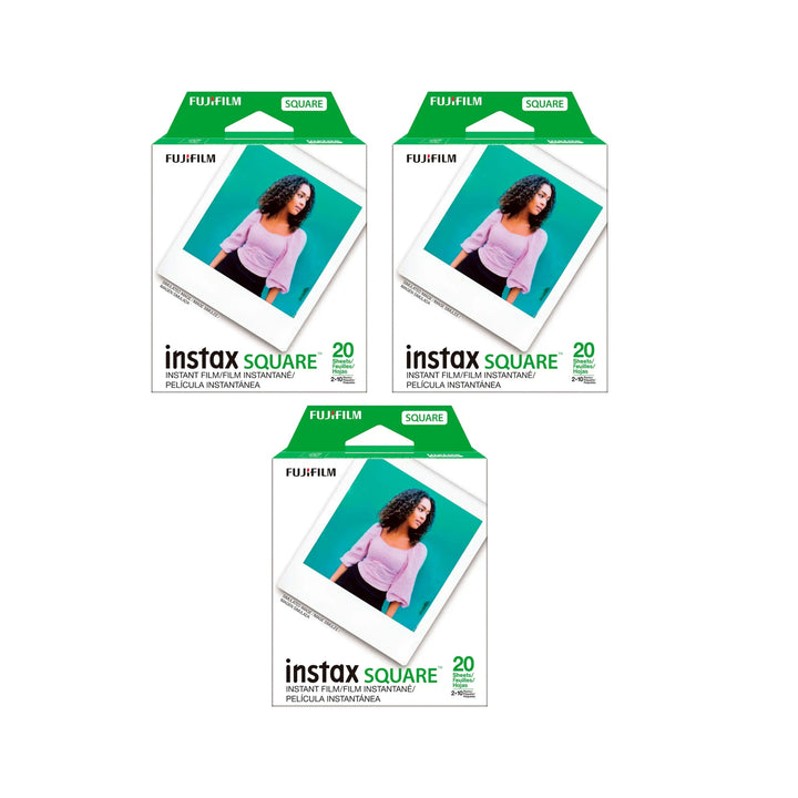 ClubCamera.com three Fujifilm Instax SQUARE film boxes triangular arrangement product display