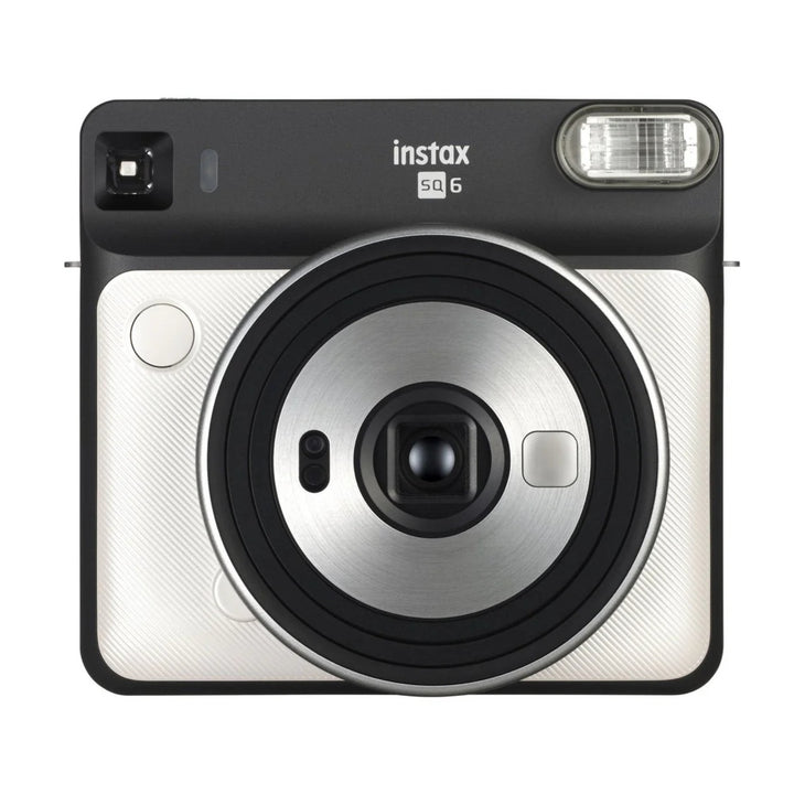 Fujifilm INSTAX Square SQ6 Pearl White instant camera with black top plate and textured front panel at ClubCamera.com