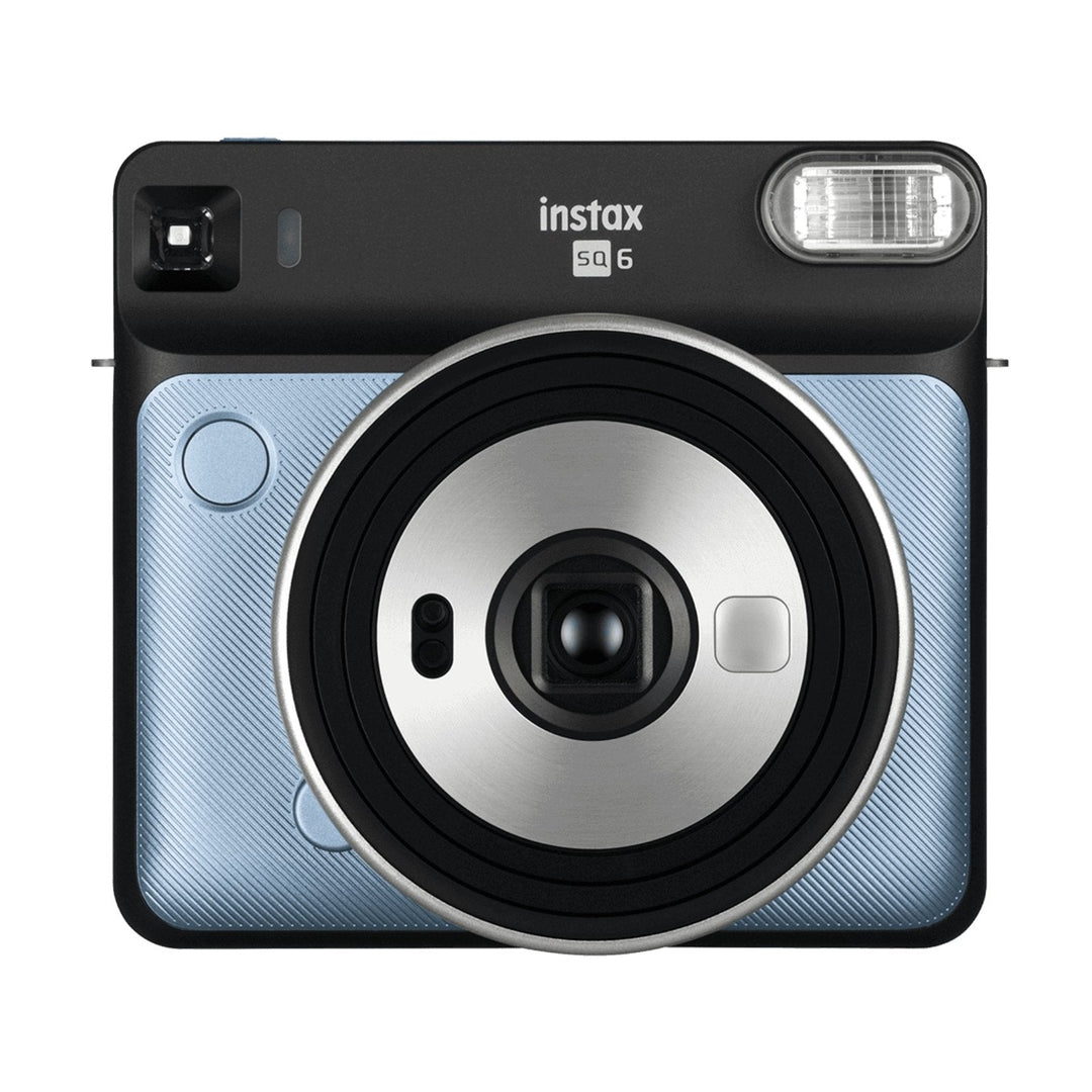 Fujifilm INSTAX Square SQ6 Aqua Blue instant camera with diagonal textured side panels and silver lens ring at ClubCamera.com