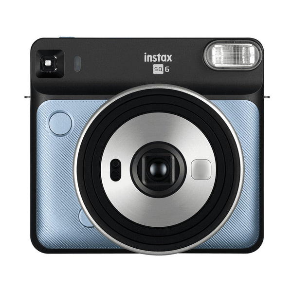 Fujifilm INSTAX Square SQ6 Aqua Blue instant camera with diagonal textured side panels and silver lens ring at ClubCamera.com
