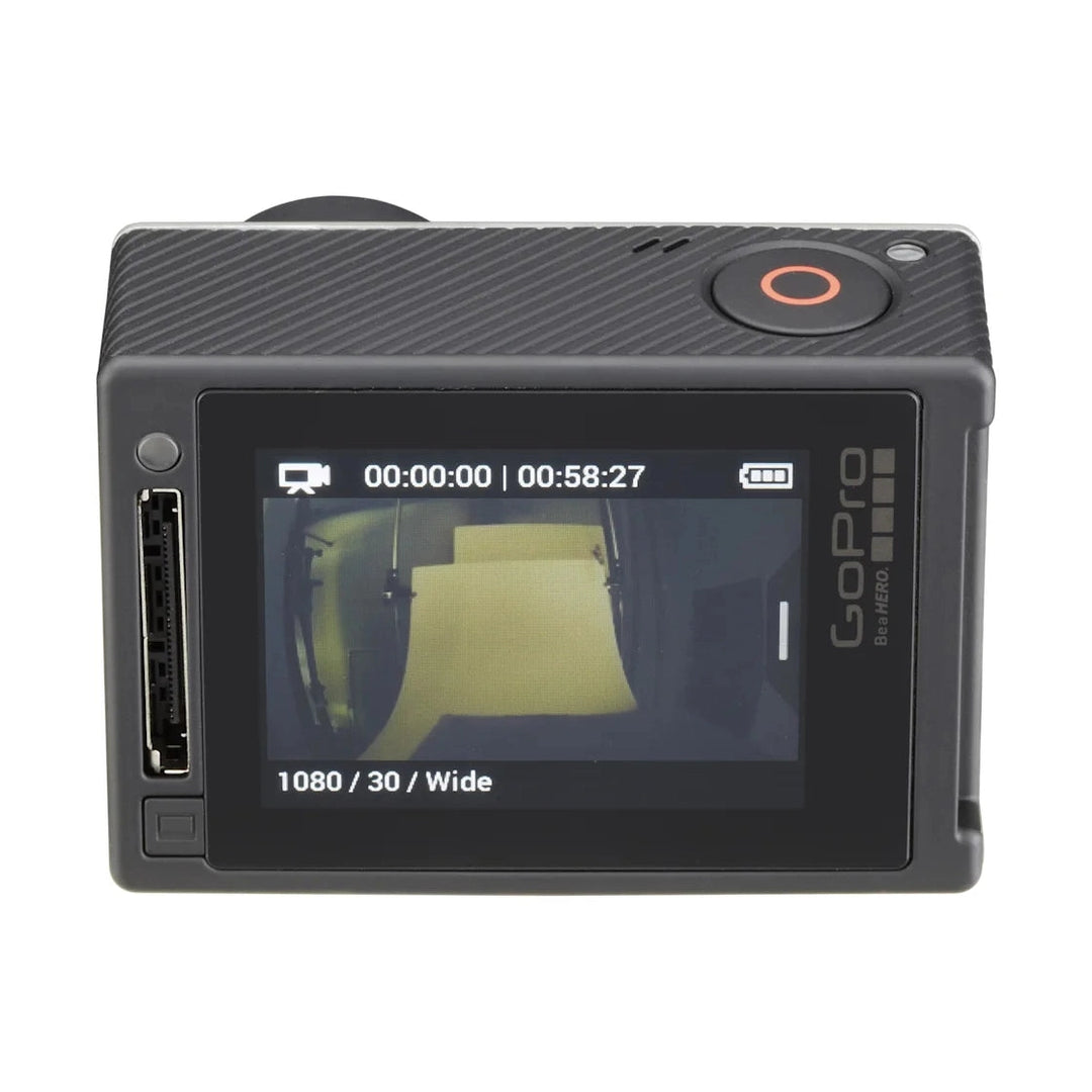 GoPro HERO4 Silver Edition rear touchscreen view with live preview and Be a HERO tagline at ClubCamera.com