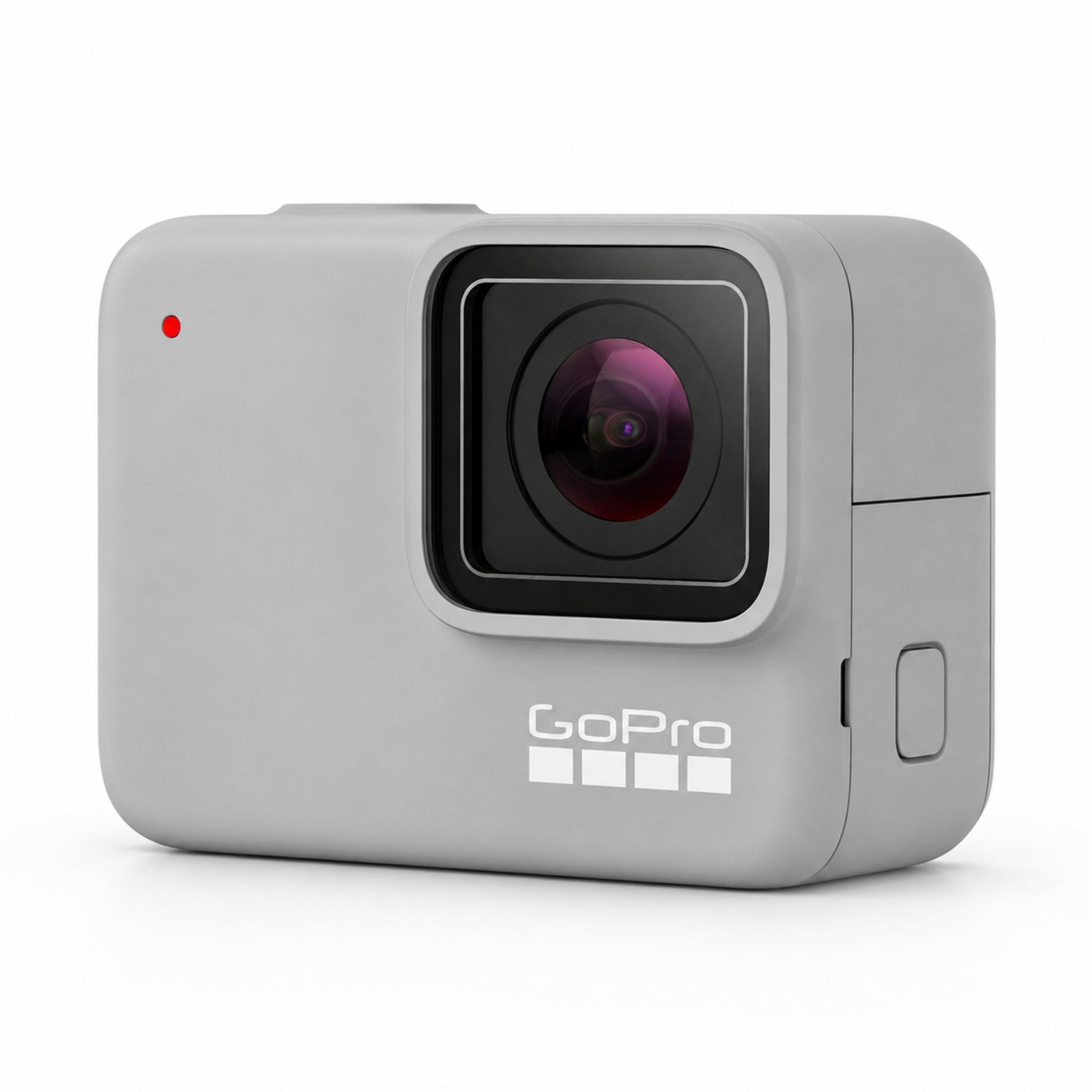 GoPro HERO7 White action camera in matte light gray with purple lens and red LED by ClubCamera.com