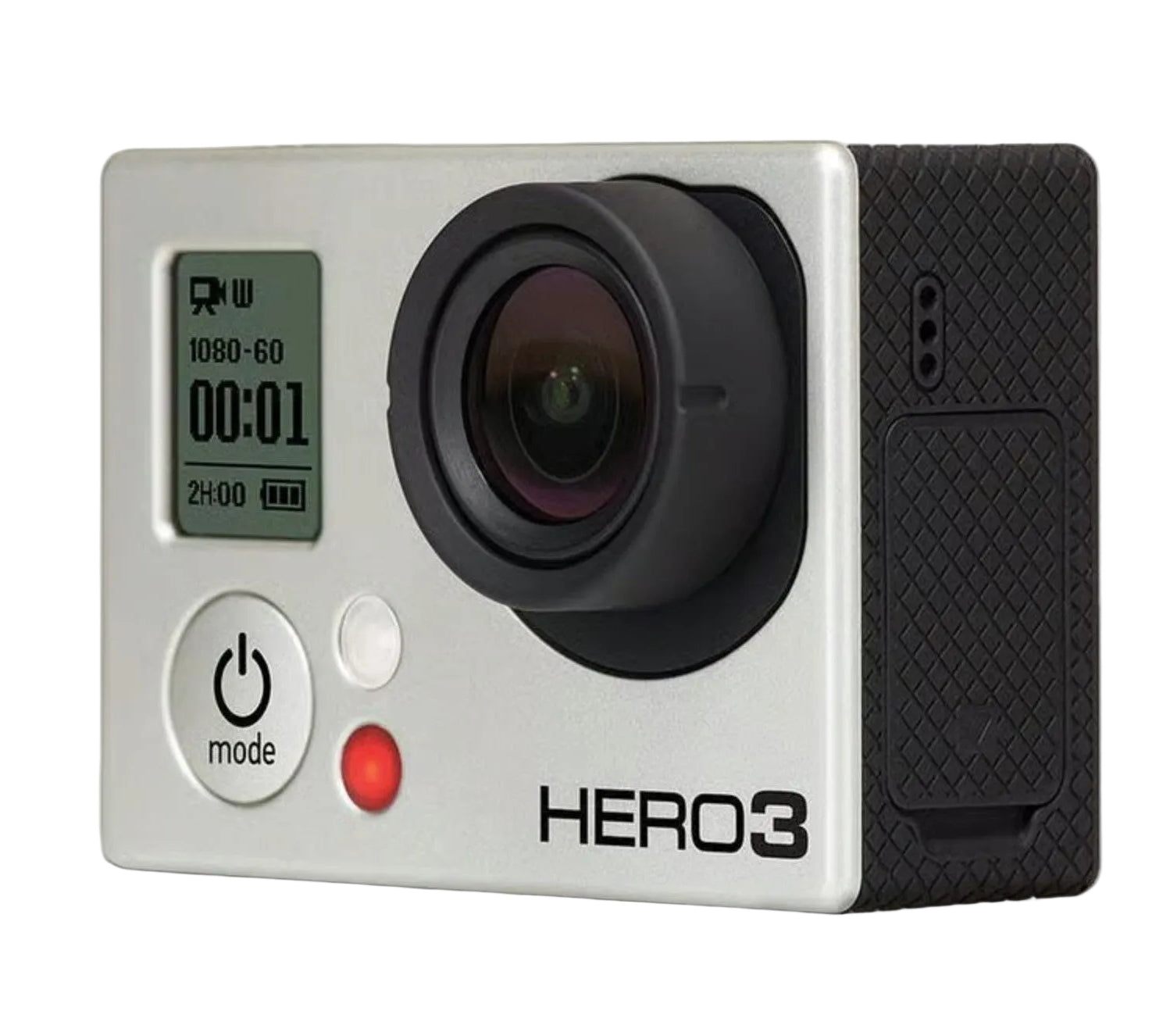 GoPro HERO3 White Edition action camera front view with LCD screen and ClubCamera branding