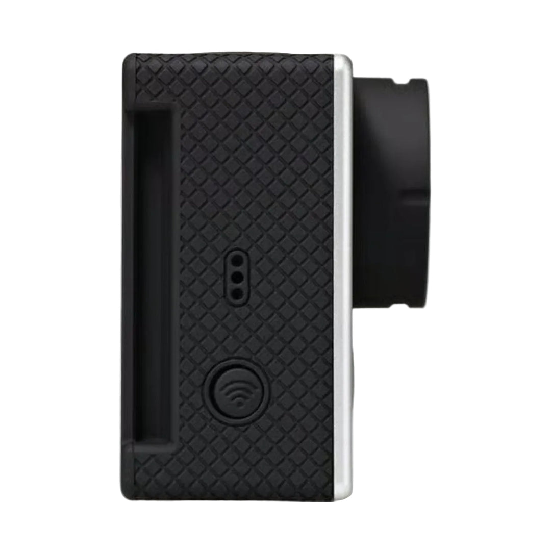 GoPro HERO3 White Edition side profile showing textured rubber grip and Wi-Fi symbol at ClubCamera