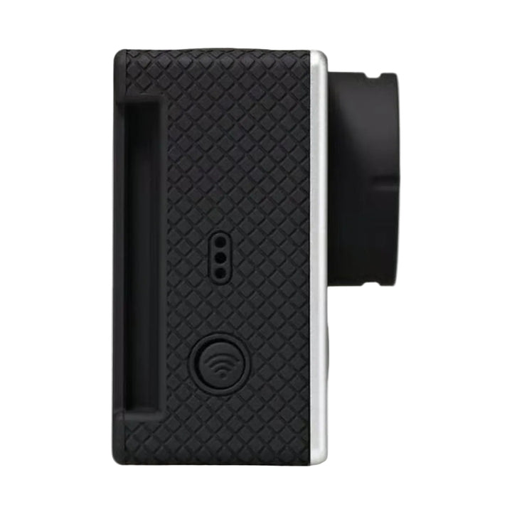 GoPro HERO3 White Edition side profile showing textured rubber grip and Wi-Fi symbol at ClubCamera
