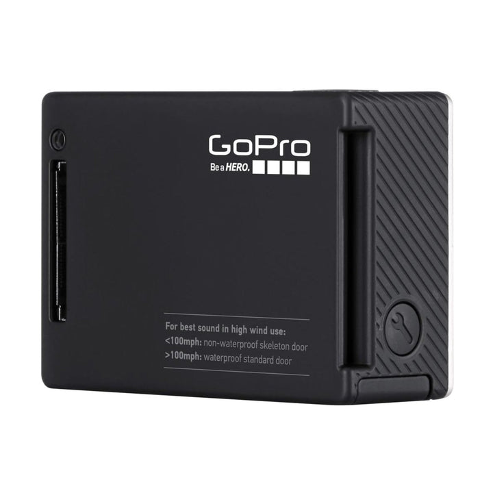 Rear GoPro HERO4 Black Edition action camera displaying Be a HERO logo and waterproof door instructions at ClubCamera.com