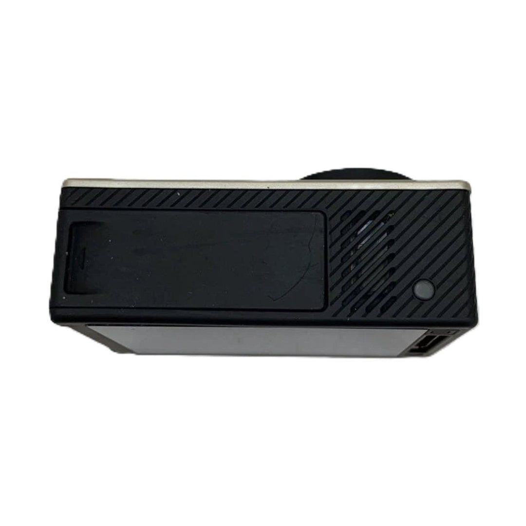 GoPro HERO4 Black Edition action camera top view with textured rubberized grip and silver edge at ClubCamera.com