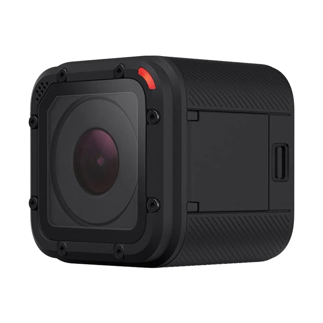 GoPro HERO4 Session front angled view highlighting square lens assembly, clear dome cover, and USB-C port slot at ClubCamera.com