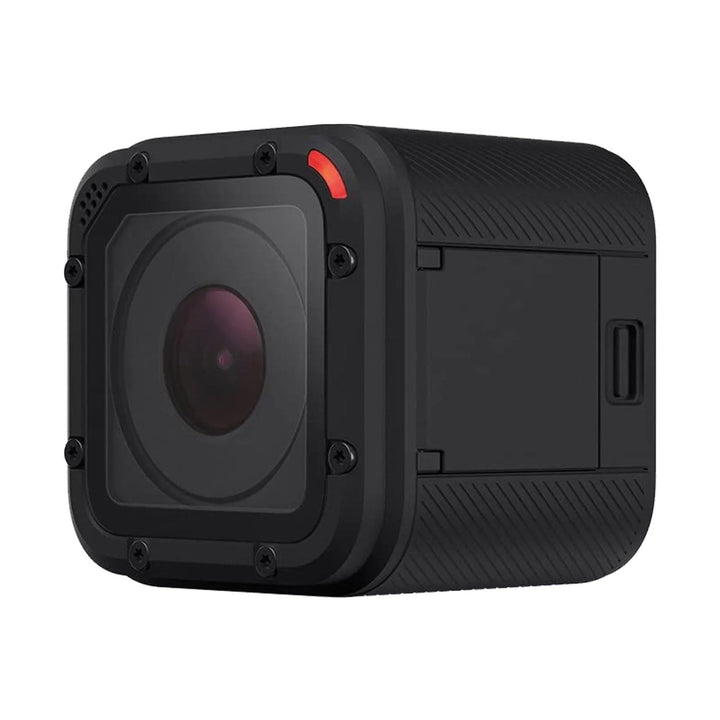 GoPro HERO4 Session front angled view highlighting square lens assembly, clear dome cover, and USB-C port slot at ClubCamera.com