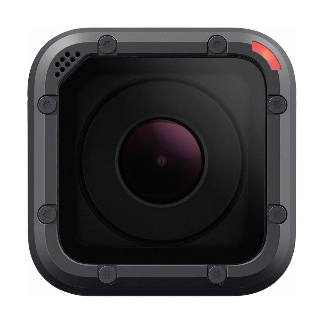 Top-down view of ClubCamera.com GoPro Hero 8 Session with purple-tinted lens and star-shaped corner screws