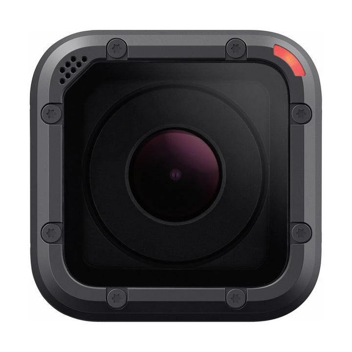 Top-down view of ClubCamera.com GoPro Hero 8 Session with purple-tinted lens and star-shaped corner screws