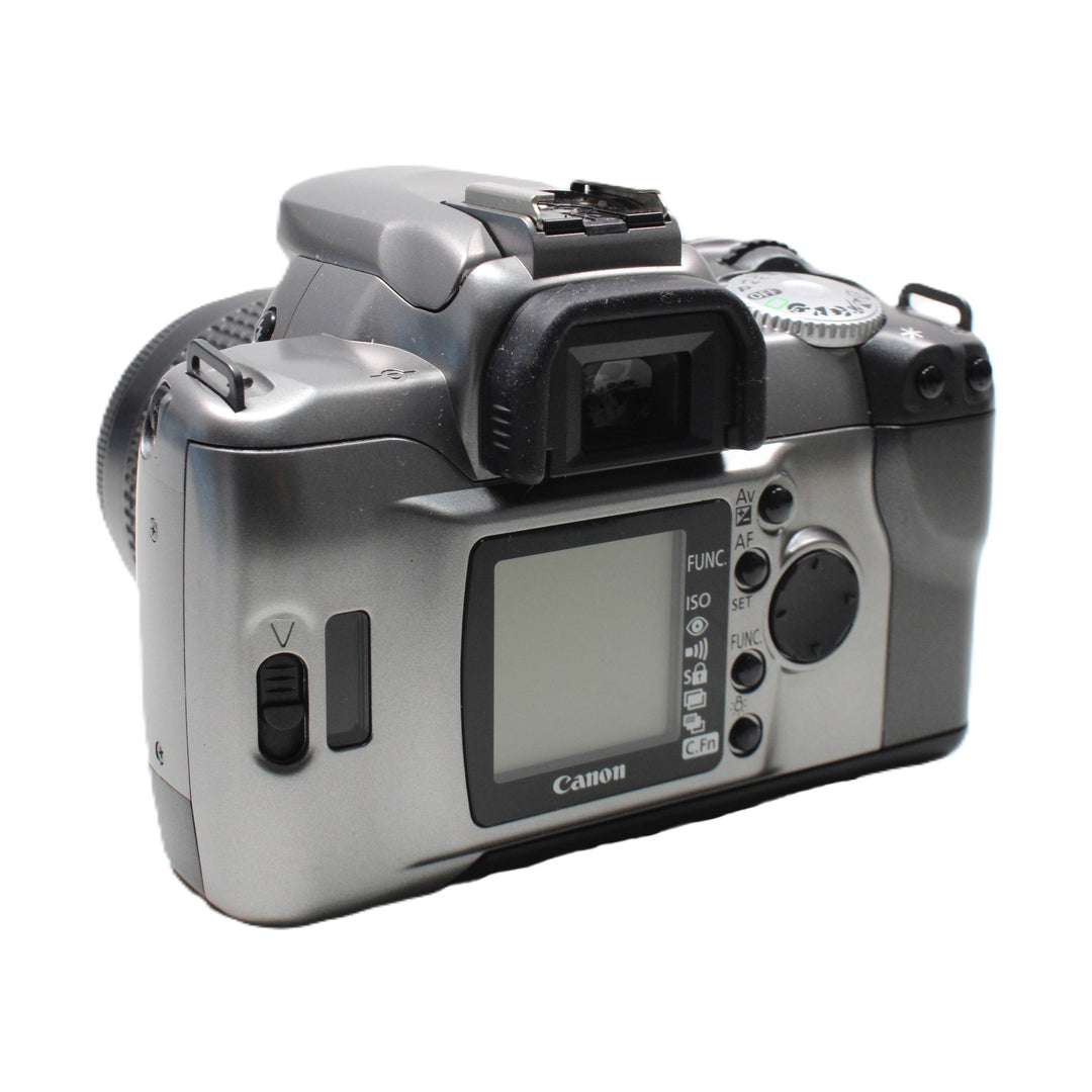 Rear view of Canon Rebel T2 film camera LCD screen and control buttons with ClubCamera.com