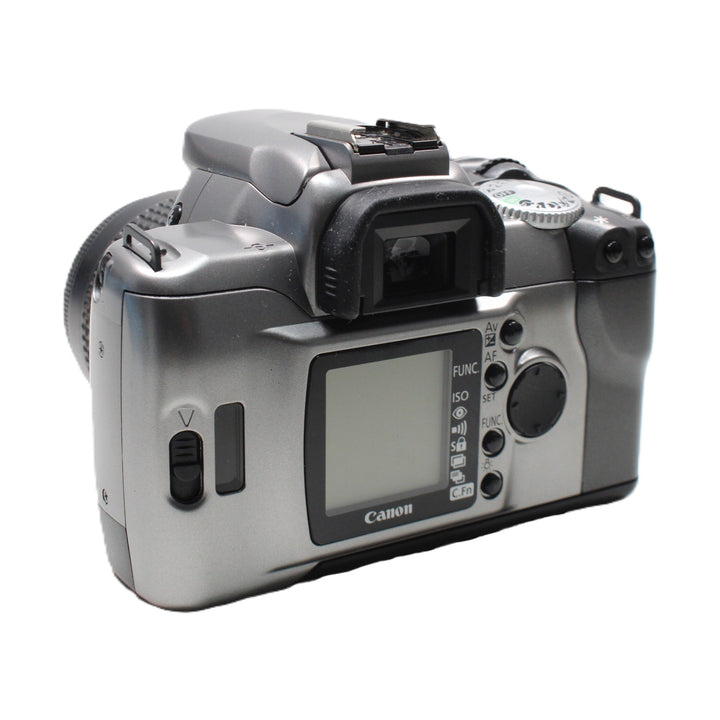 Rear view of Canon Rebel T2 film camera LCD screen and control buttons with ClubCamera.com