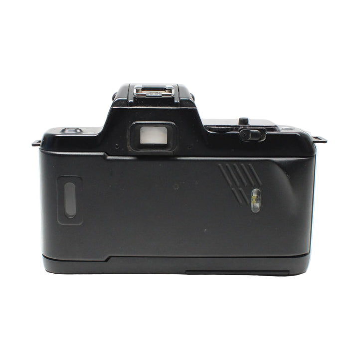 Rear view of black Nikon N4004 SLR body highlighting viewfinder eyepiece and film advance mechanism at ClubCamera.com