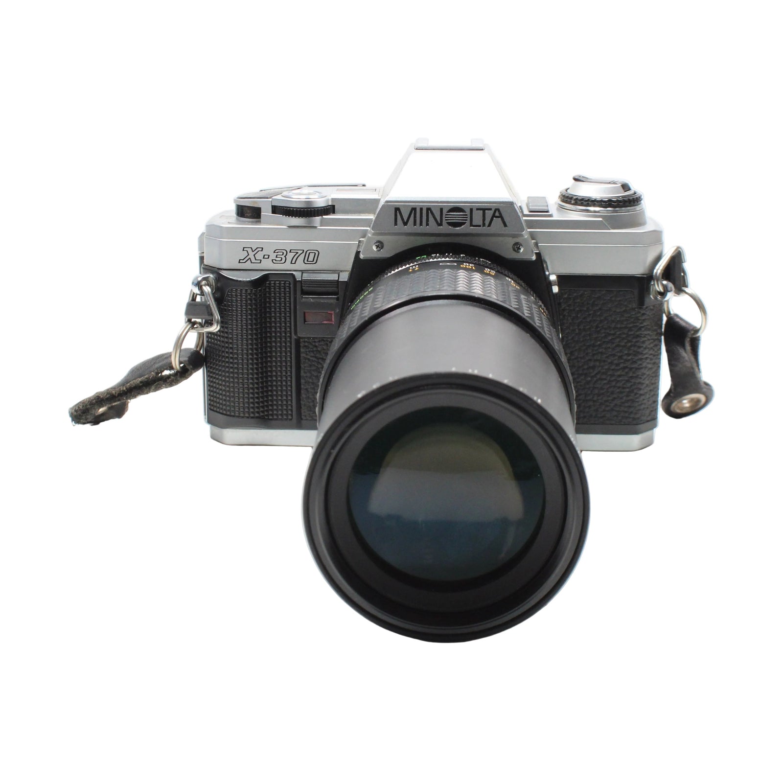 Minolta X-370 SLR film camera with MD zoom lens and leather strap at ClubCamera.com