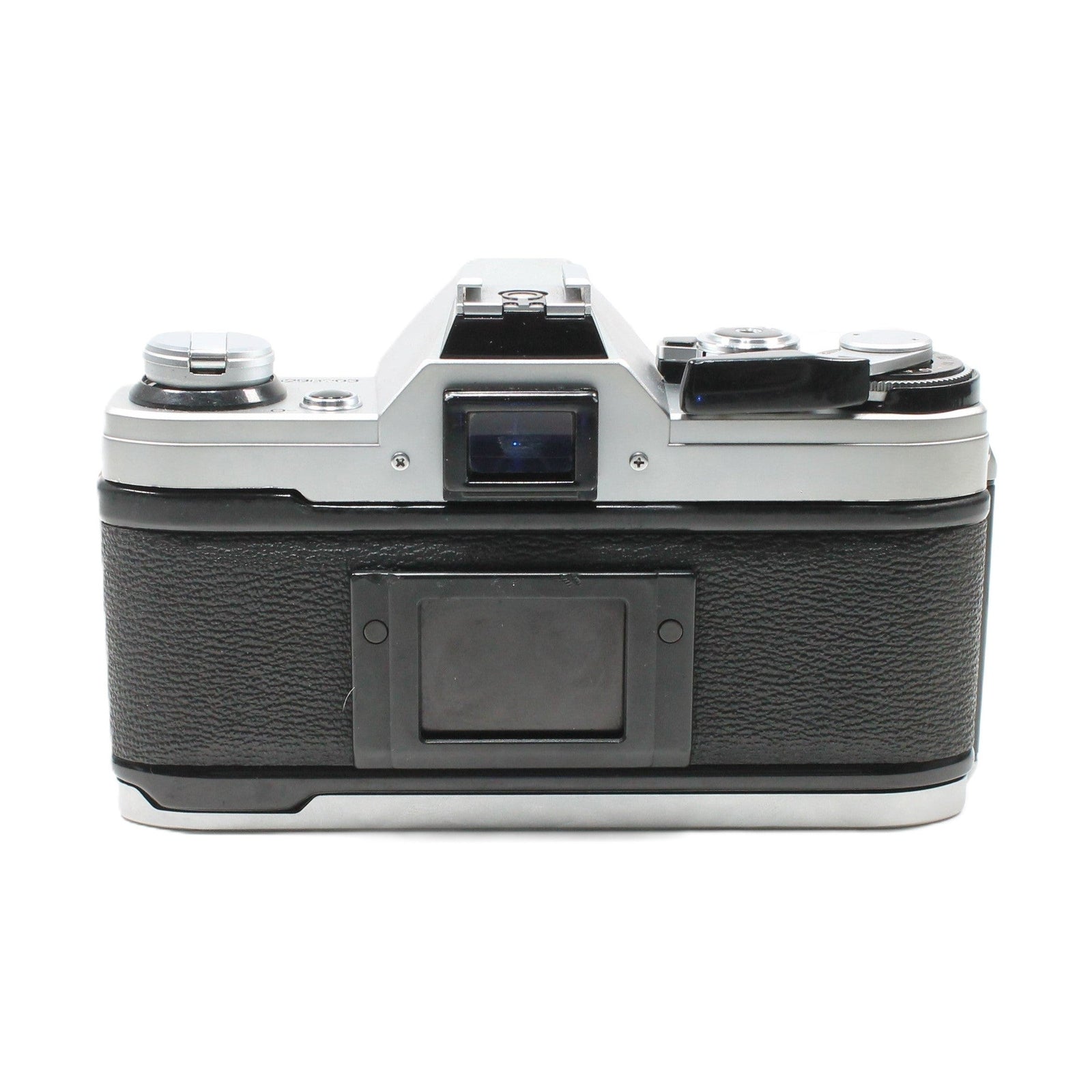 Canon AE-1 35mm SLR film camera rear view with textured grip and shutter dial at ClubCamera.com