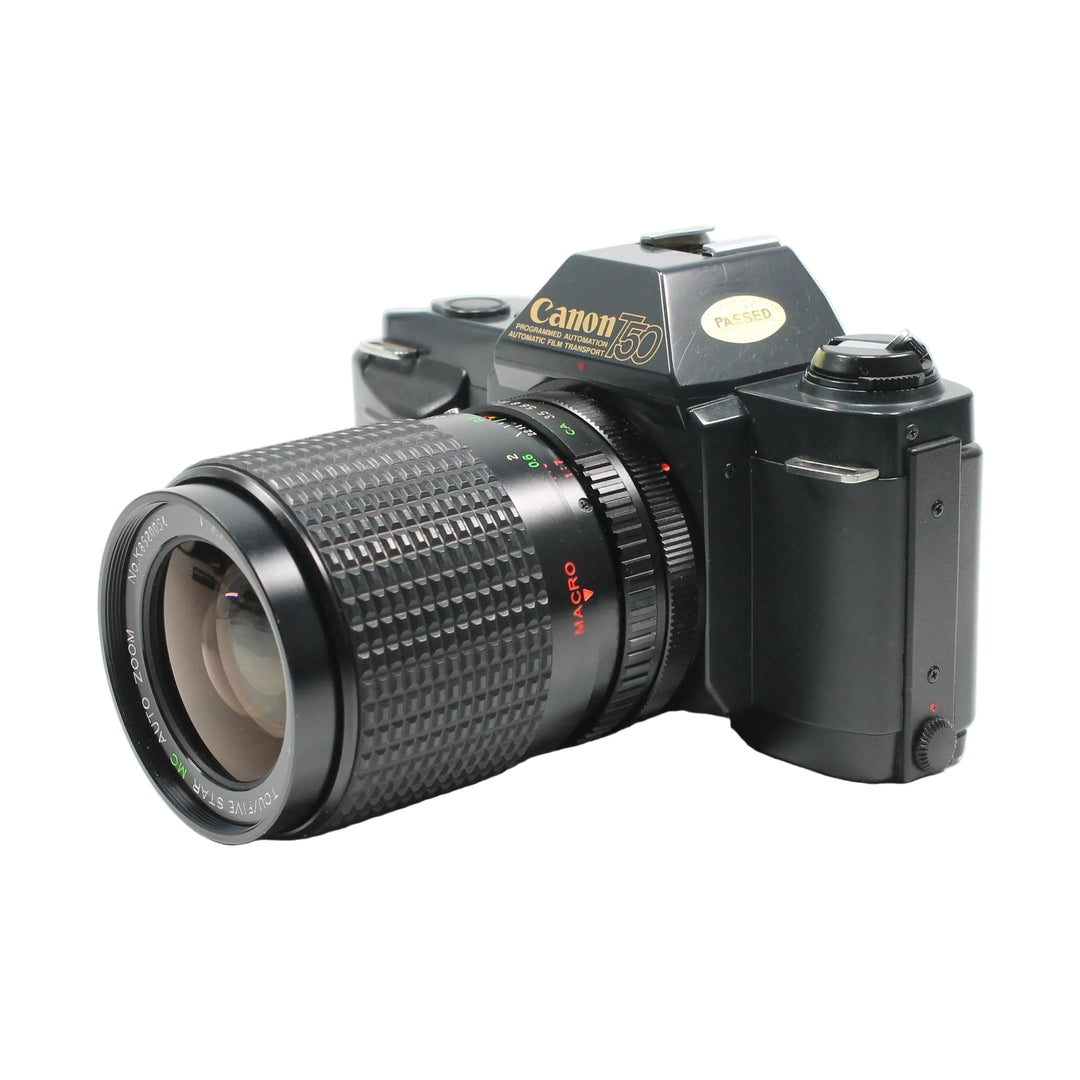 Black Canon T50 SLR film camera kit with 75mm zoom lens at ClubCamera.com