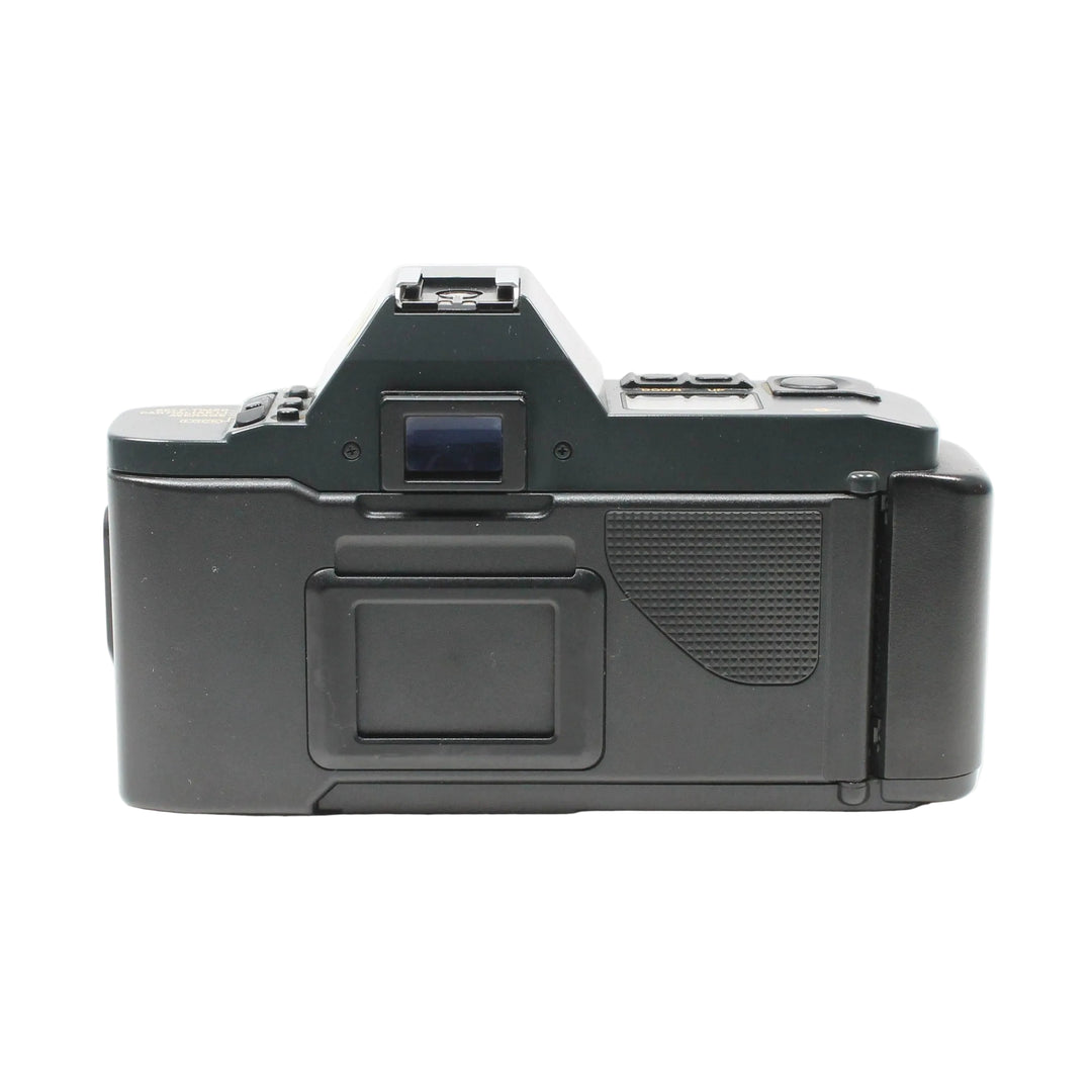 Back view of Canon T70 35mm SLR highlighting ergonomic grip and rear controls at ClubCamera.com