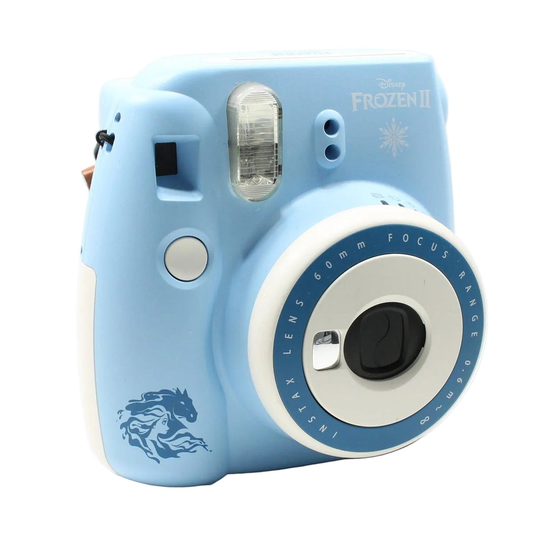 ClubCamera.com front angle of Disney Frozen II Instax Mini 8 camera showing Sven horse silhouette and lens details