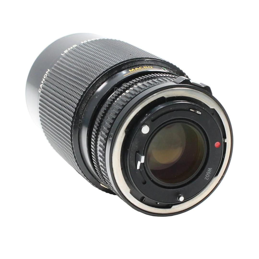 ClubCamera.com Canon FD mount rear view showing silver metal interface and macro capability marking