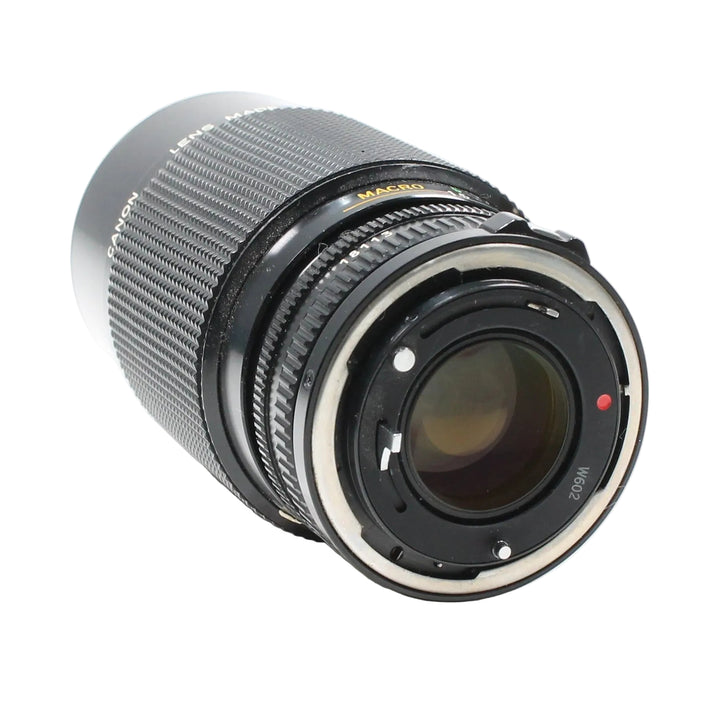 ClubCamera.com Canon FD mount rear view showing silver metal interface and macro capability marking