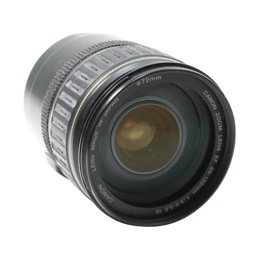 Canon EF 28-135mm f/3.5-5.6 IS USM lens front element with textured grip ring and white engraved text by ClubCamera.com