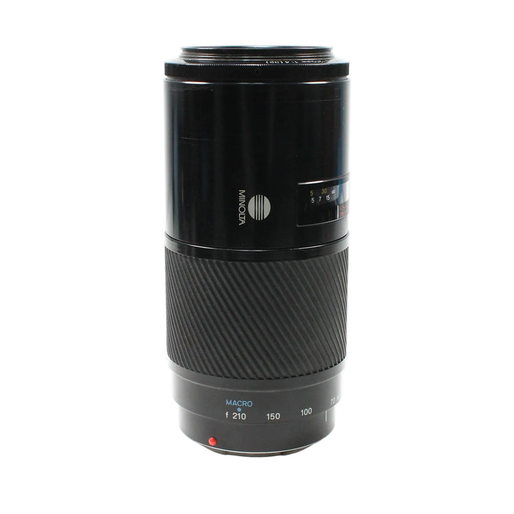 ClubCamera.com Minolta telephoto lens front view showing logo and macro focus markings