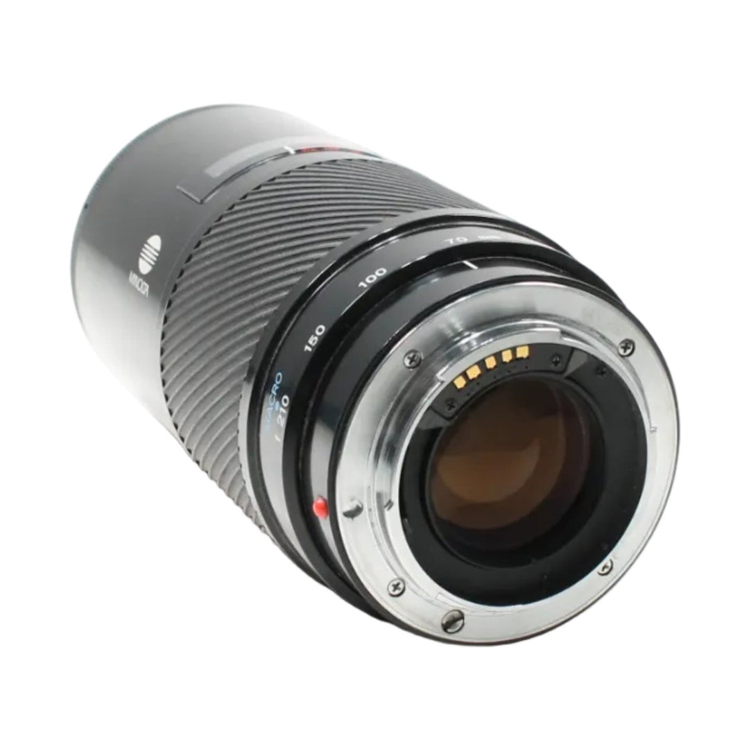 ClubCamera.com Minolta A-mount lens rear angle revealing gold electrical contacts