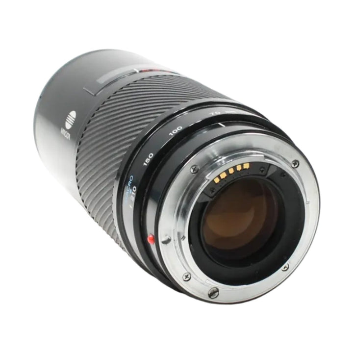 ClubCamera.com Minolta A-mount lens rear angle revealing gold electrical contacts