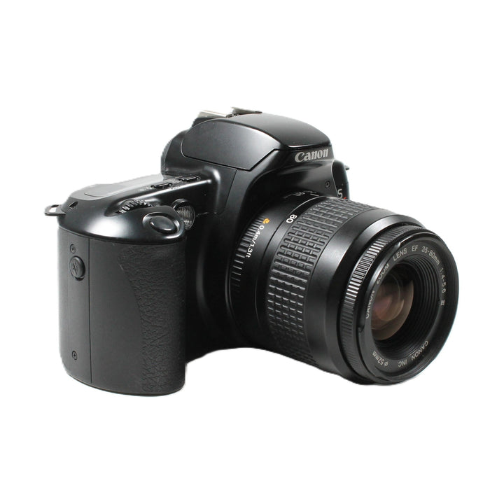 Side profile of Canon EOS Rebel XS highlighting pebbled rubber grip