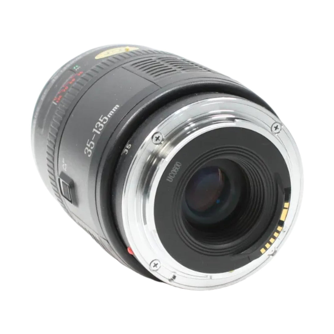 Rear view of Canon EF mount lens revealing gold contacts and silver metal interface
