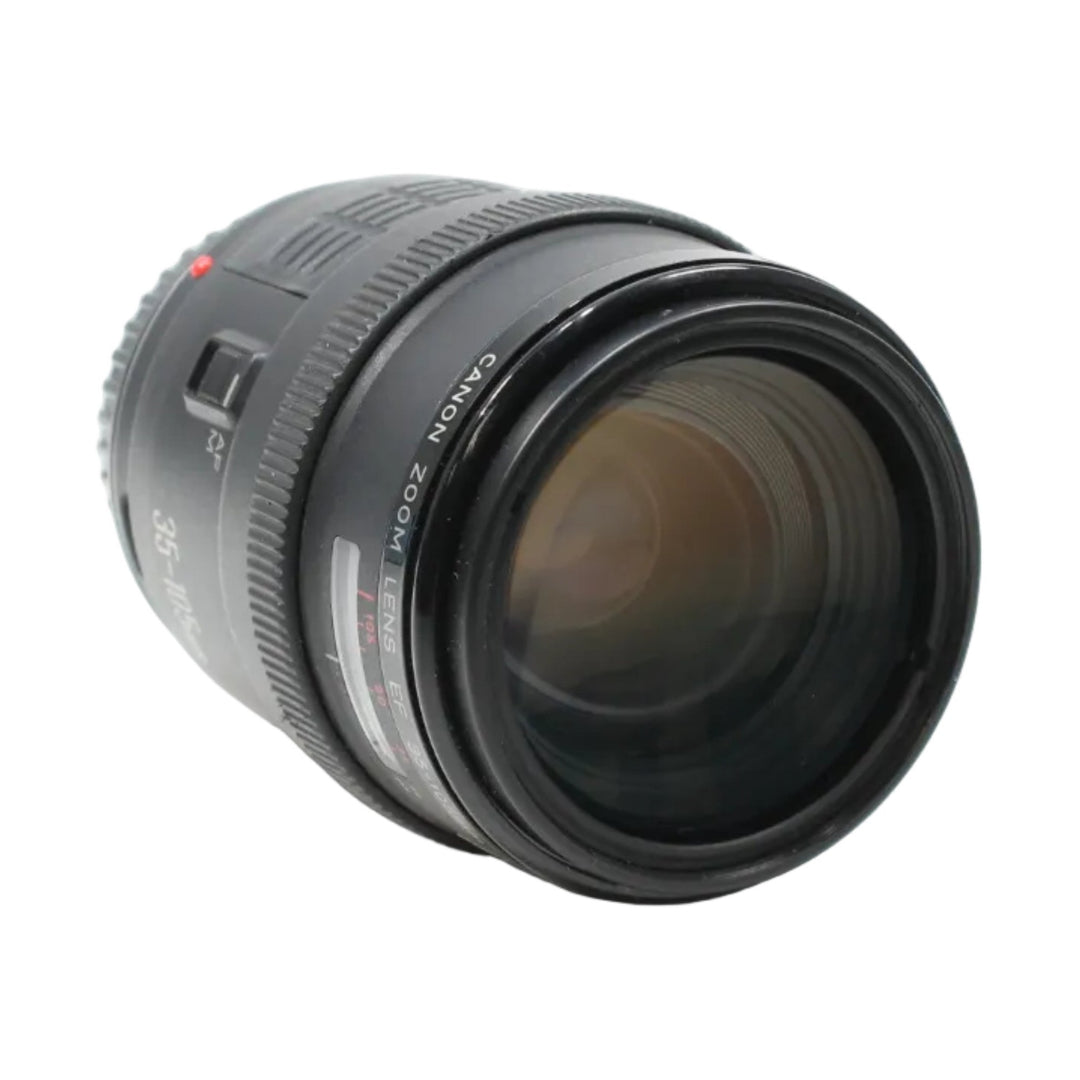 ClubCamera Canon EF 35-105mm f/3.5-4.5 zoom lens rear view with textured focus ring and red AF switch