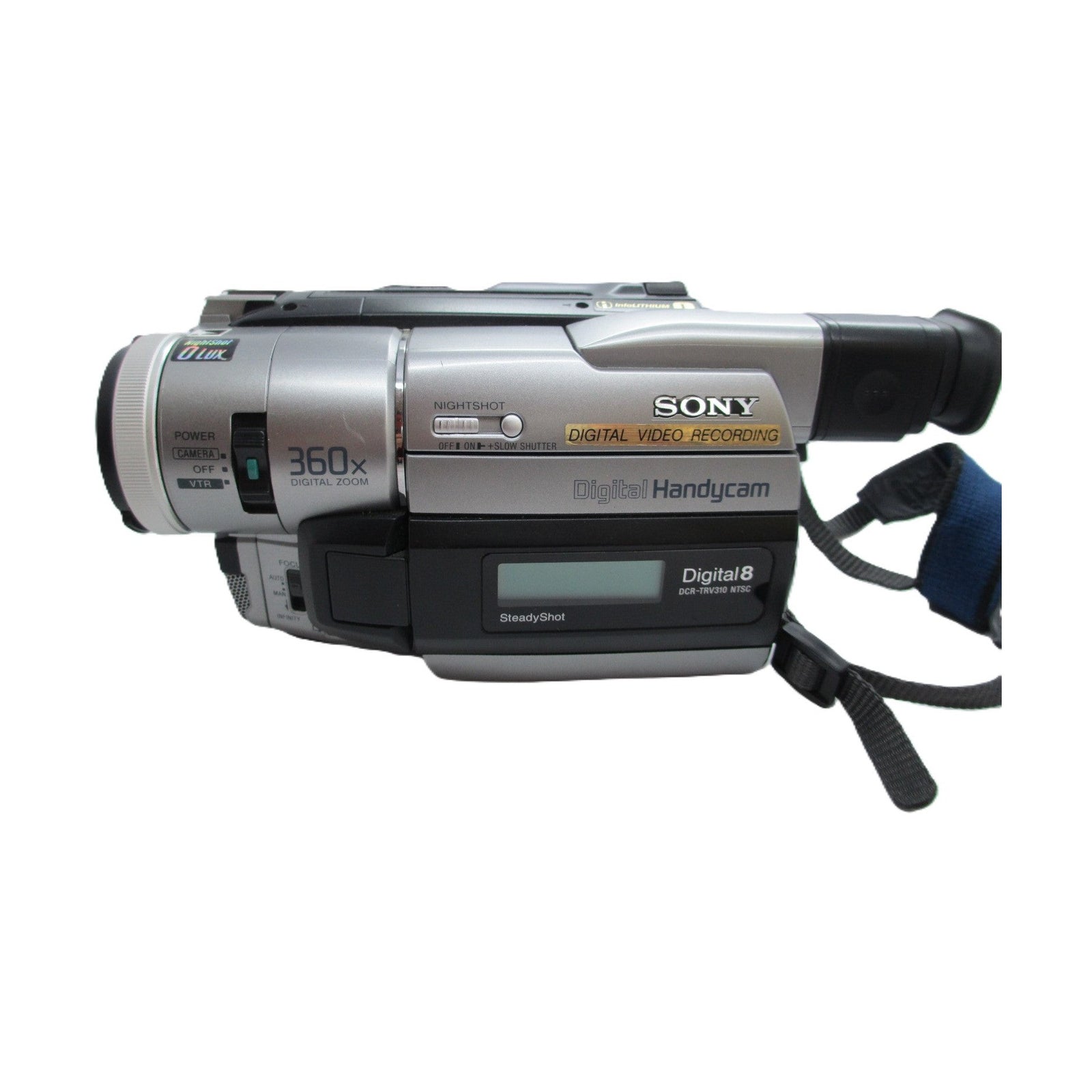 ClubCamera.com silver-and-black Sony DCR-TRV310 Digital8 camcorder front view showing NightShot switch and zoom ring